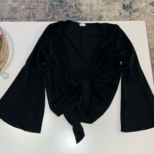 Black silk tie in front shirt